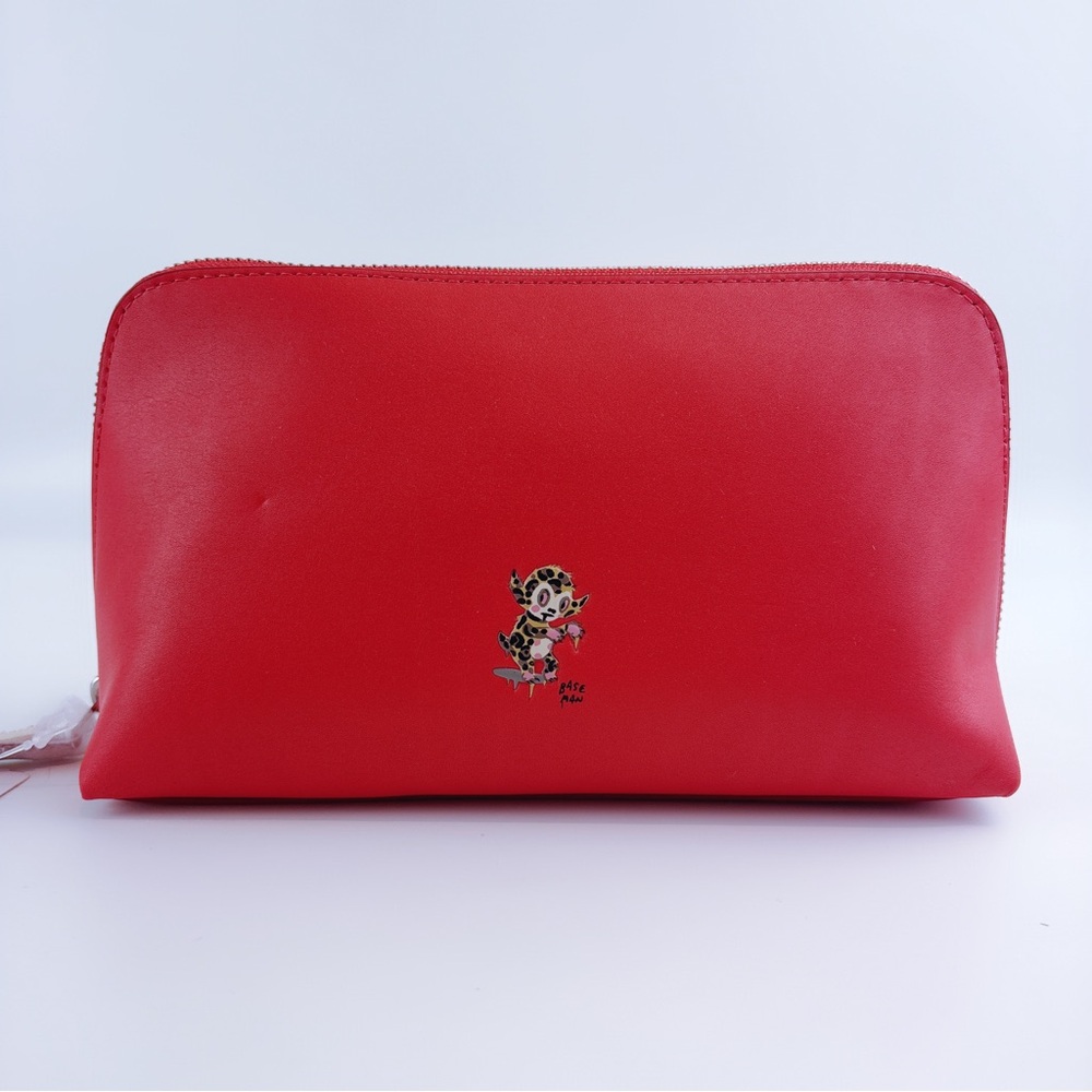 Coach X Baseman Red Leather Big Cosmetic Case Pouch